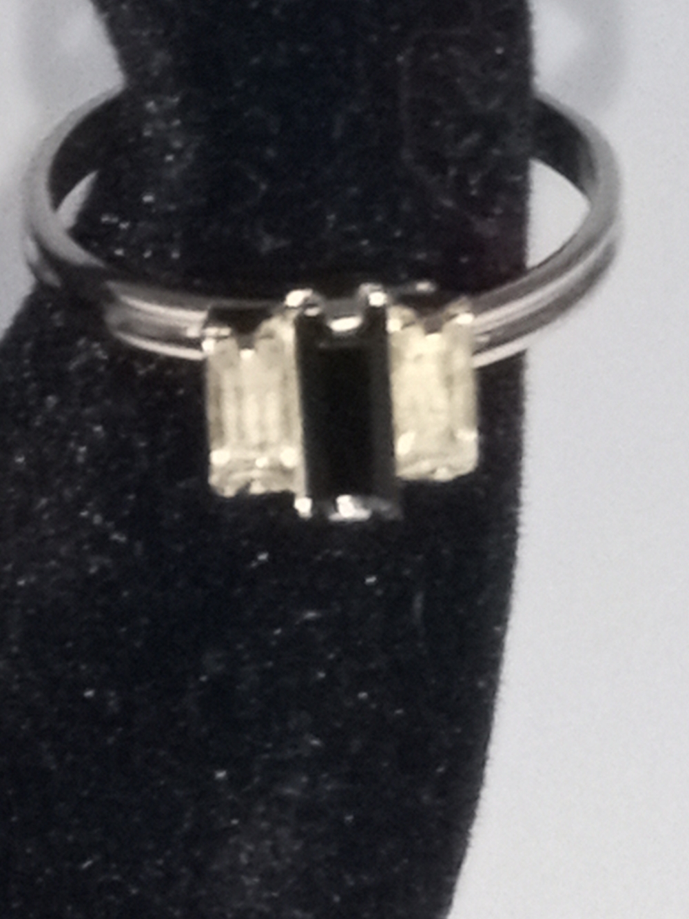 Vintage Sarah Coventry Sterling Silver Black and Clear Three-Stone Ring
